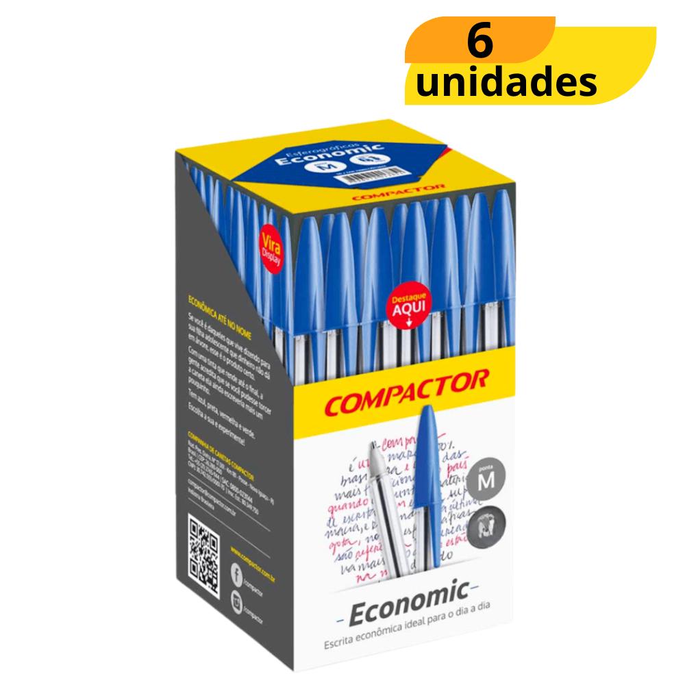 Caneta Esferográfica Economic Azul Compactor - Cx 6 Unidades