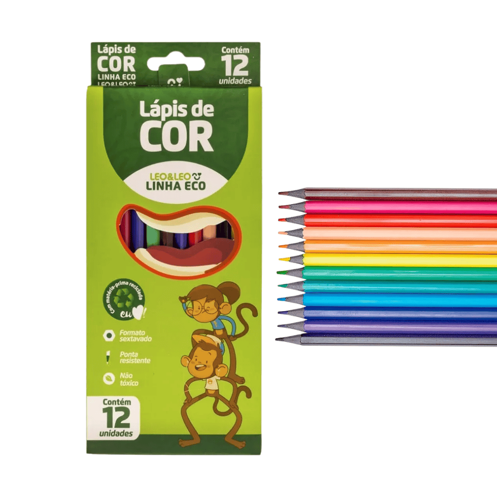 Lápis 12 Cores Sextavado Ecológico Leo E Leo
