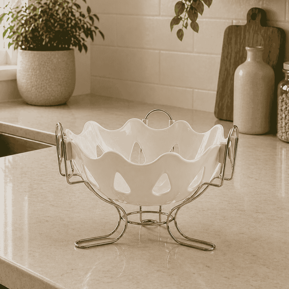 Fruteira de Mesa Cromada Branca Niquelart