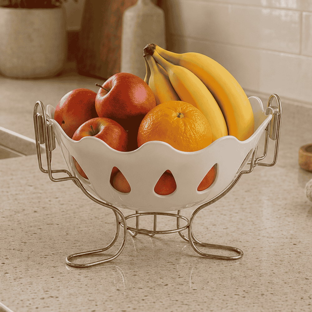Fruteira de Mesa Cromada Branca Niquelart
