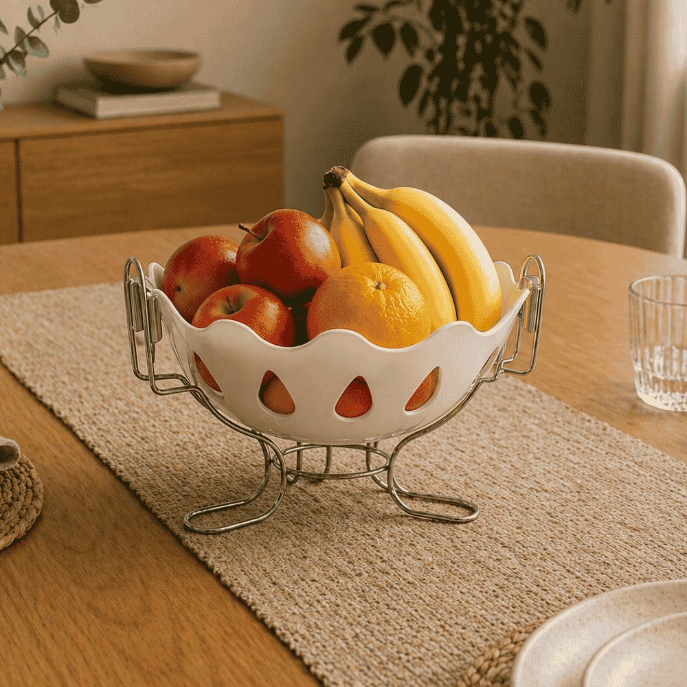 Fruteira de Mesa Cromada Branca Niquelart