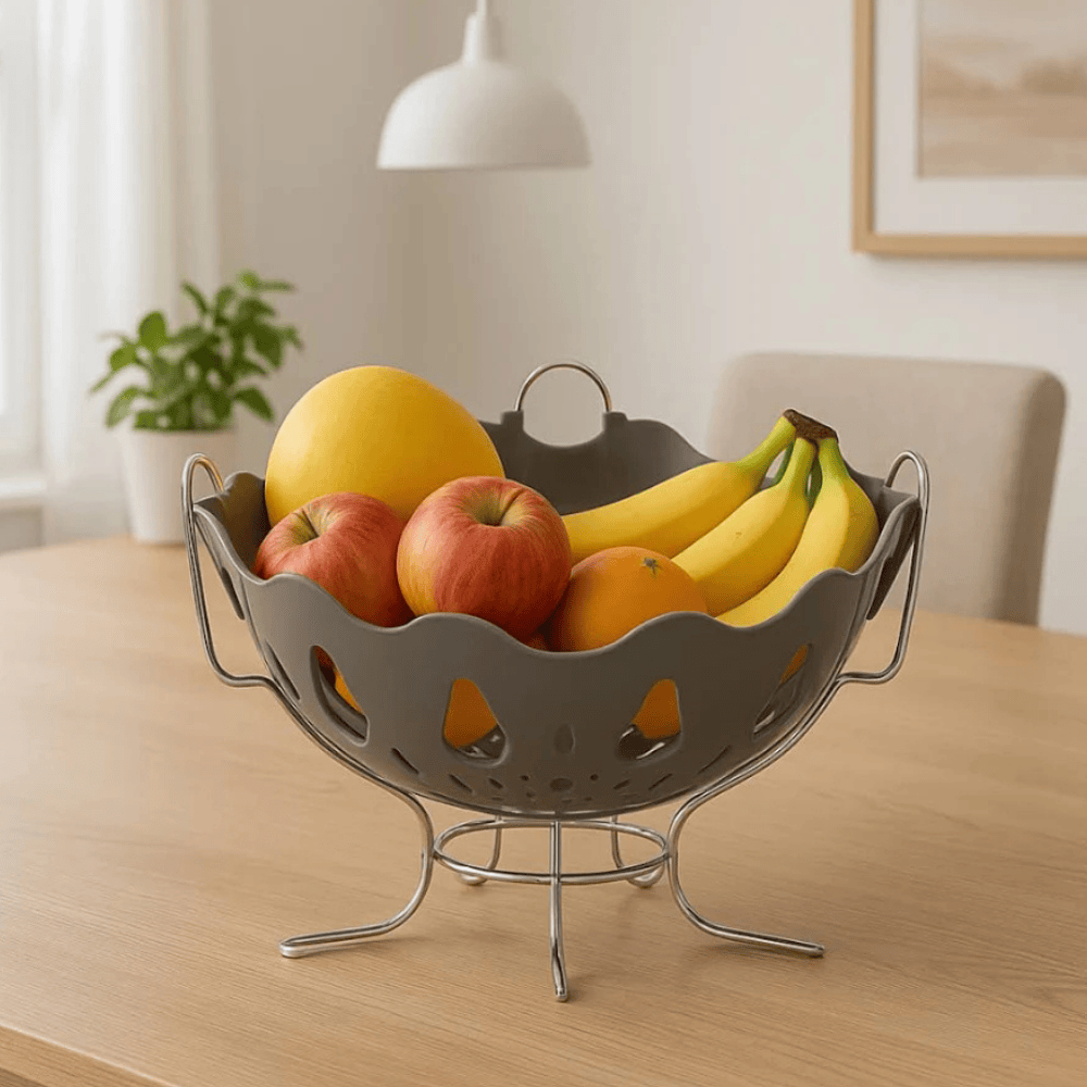 Fruteira De Mesa Cromada Preta Niquelart