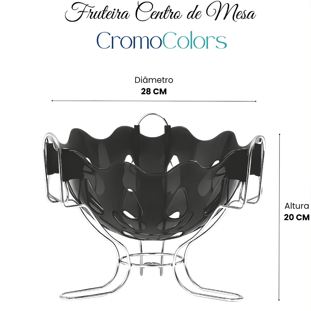 Fruteira De Mesa Cromada Preta Niquelart