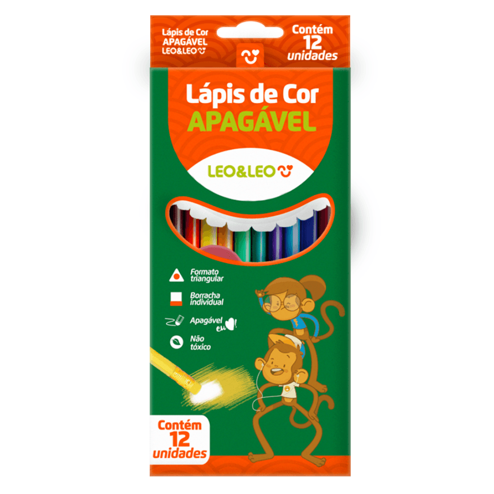 Lápis De Cor Triangular 12 Cores Apagável Leo&Leo