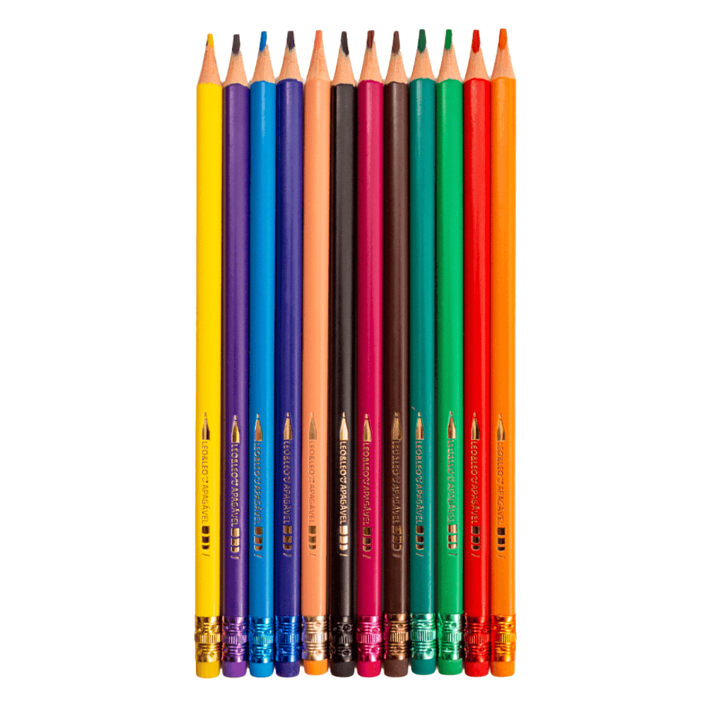 Lápis De Cor Triangular 12 Cores Apagável Leo&Leo