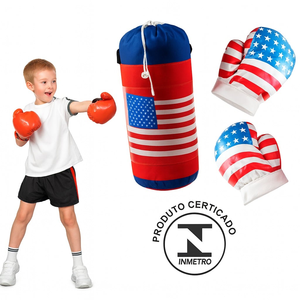 Kit Esportivo Boxe C/Luva Usa Saco Alt 31Cm Arktoys Akt2974