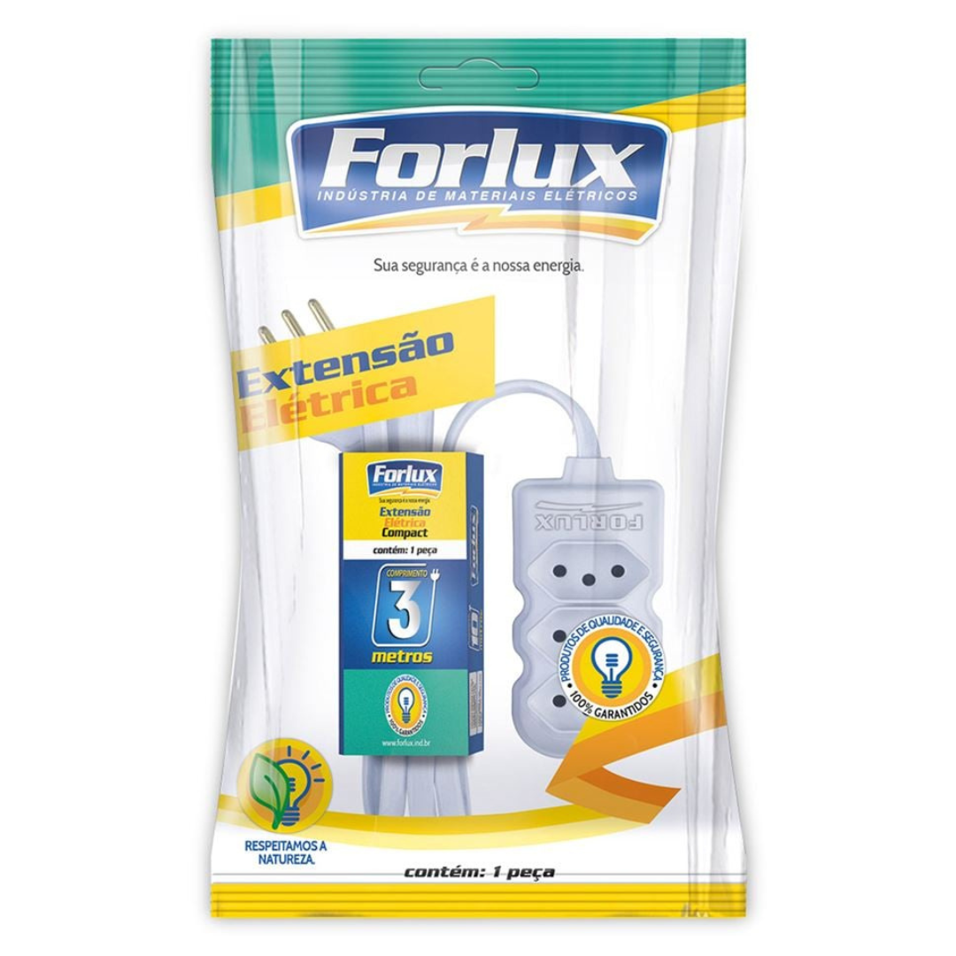 Extensão Compact Tripolar Br 3Mts 2P+T, 10A/250V Forlux