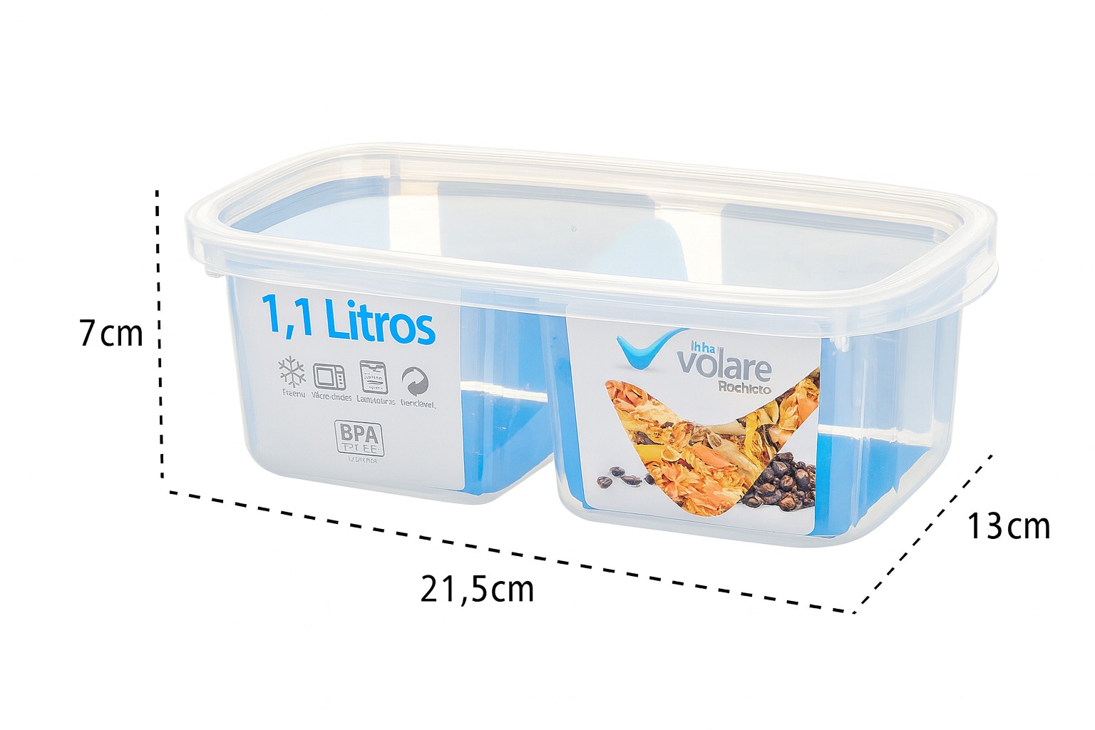 Pote Retangular Volare Com Divisória 1,1 Litros
