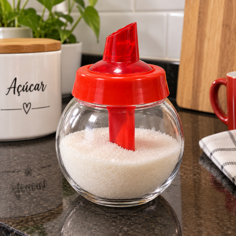 Açucareiro de Vidro com Tampa Vermelha 250ml Coliseu