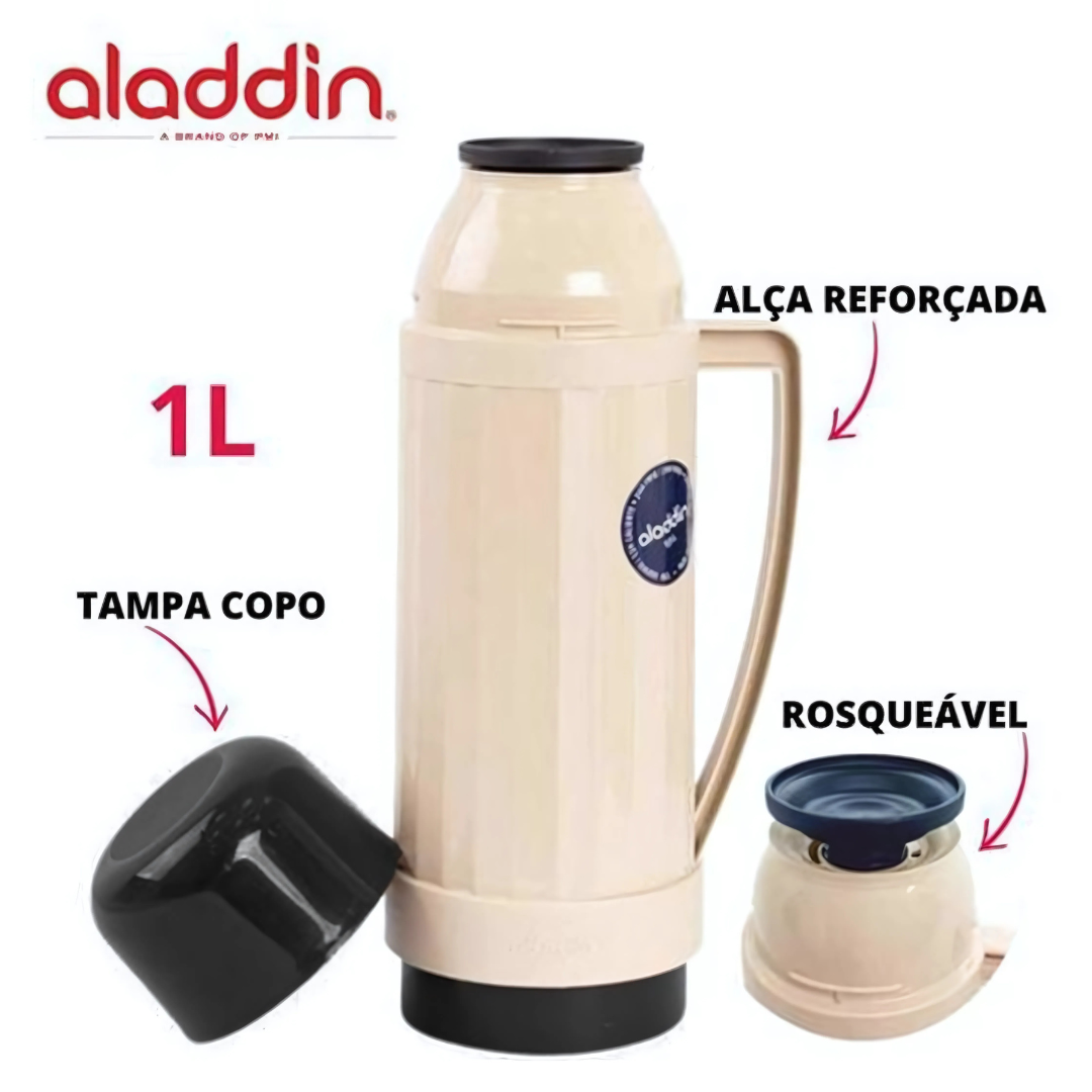 Garrafa Termica Ares 1L Bege Pcs Pt/Mar Aladdin