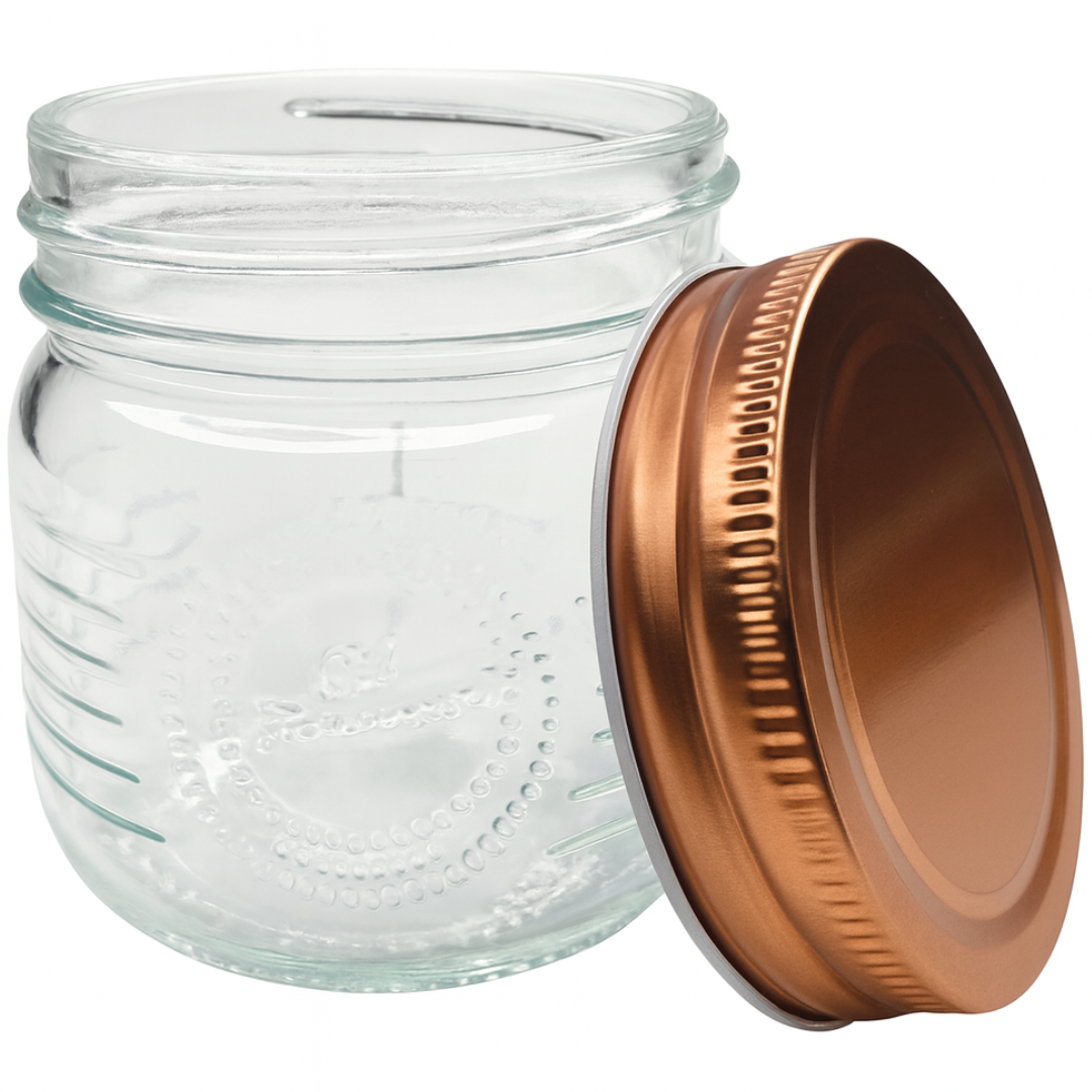 Pote De Vidro Com Tampa Em Aço Inox Rose Gold