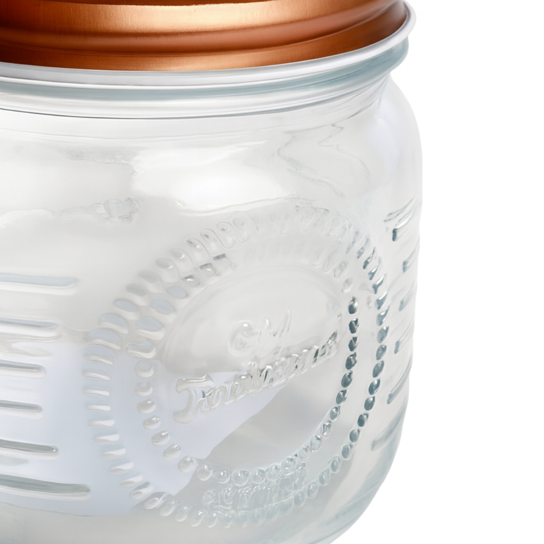 Pote De Vidro Com Tampa Em Aço Inox Rose Gold