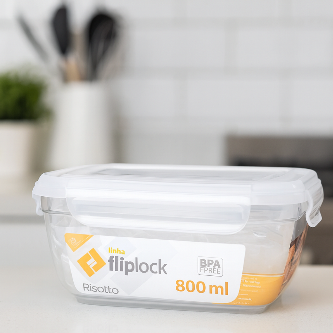 Pote Plástico Retangular Fliplock 800Ml Rischioto