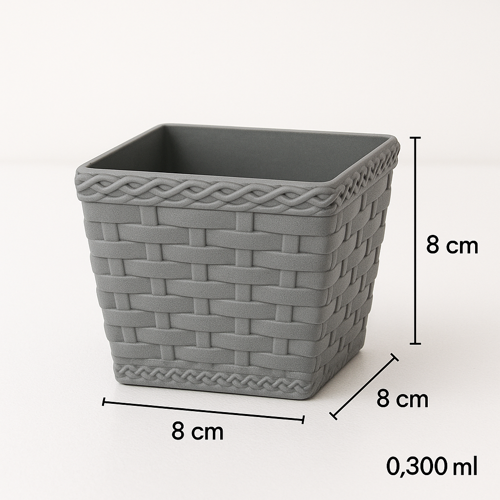 Vaso Cachepo Rattan M3 Quadrado Cinza Injeplastec