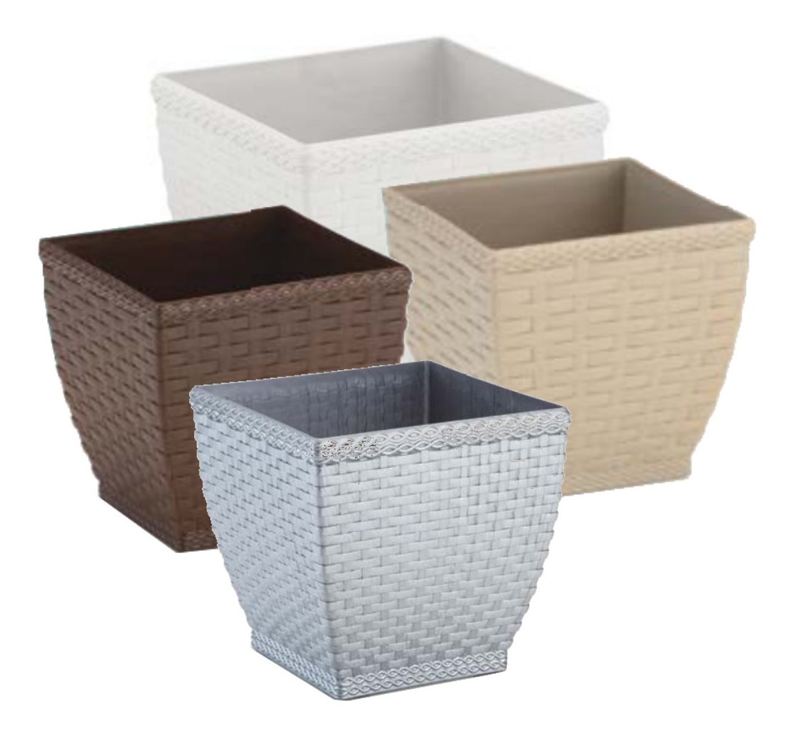 Vaso Cachepo Rattan Peq Quadrado Branco Injeplastec