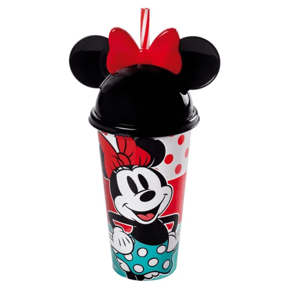 Copo Com Tampa E Canudo Orelha Minnie 500Ml Plasutil