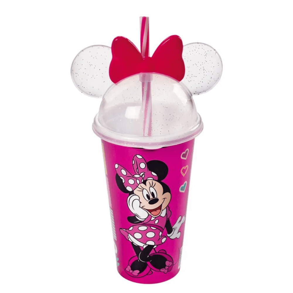 Copo Com Tampa E Canudo Orelha Minnie 500Ml Plasutil