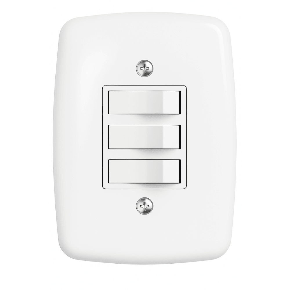Interruptor 3 Teclas Branco Com Placa Pluzie