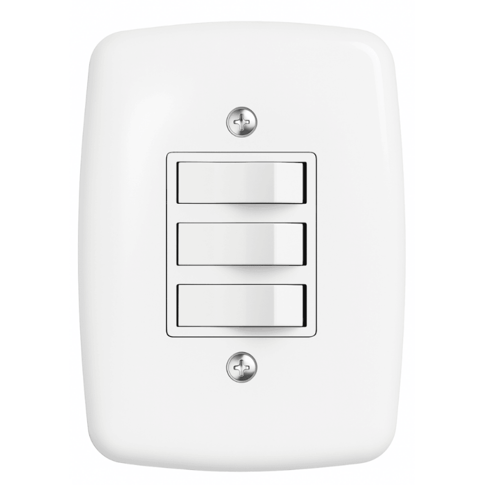 Interruptor 3 Teclas Branco Com Placa Pluzie
