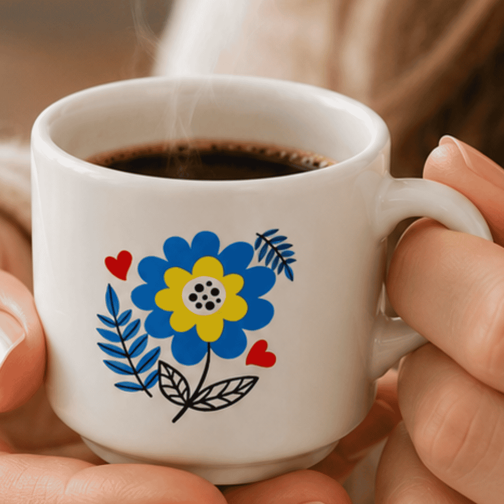 Xícara para Chá Lisa Branca Flor 90ml Horacílio