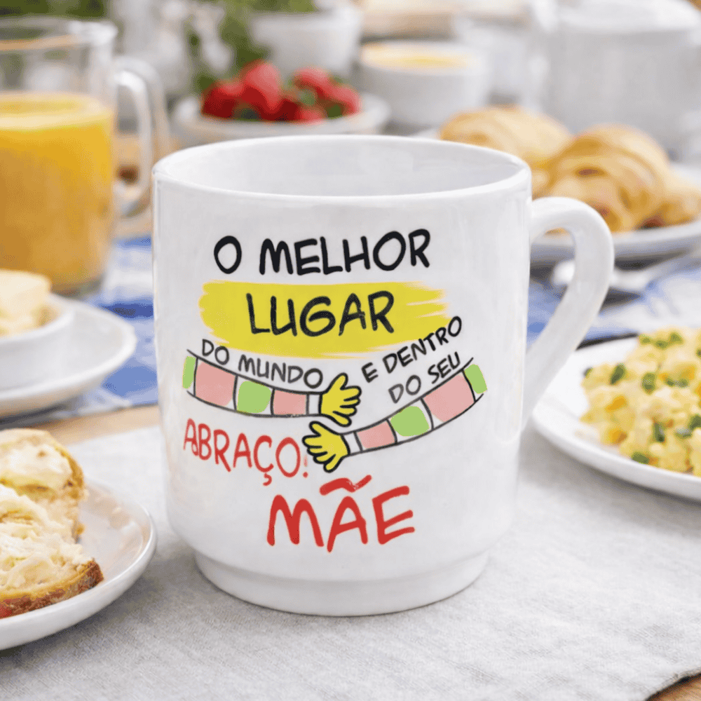 Caneca Lisa Branca Decorada Mãe 200Ml Horacilio