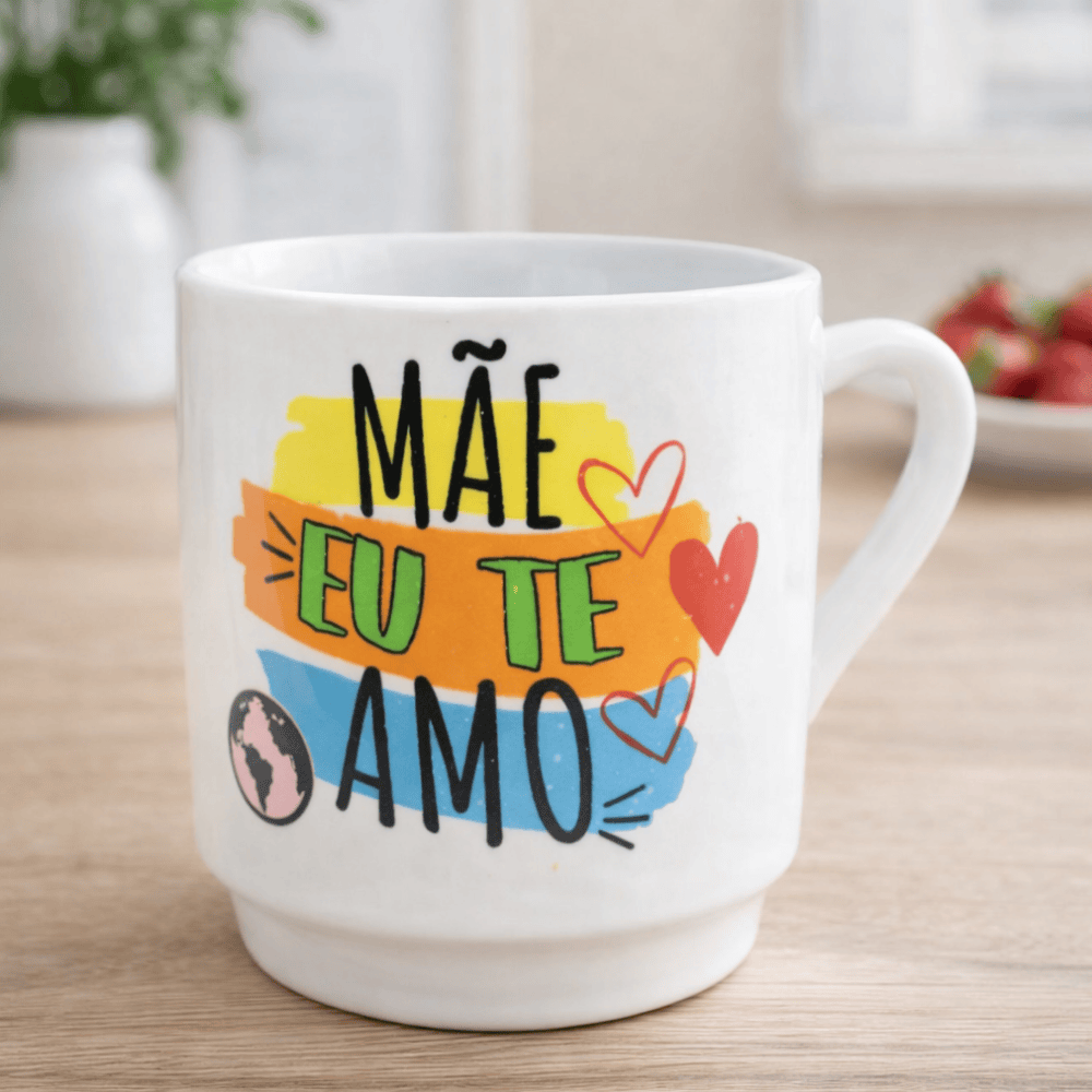 Caneca Lisa Branca Decorada Mãe 200Ml Horacilio