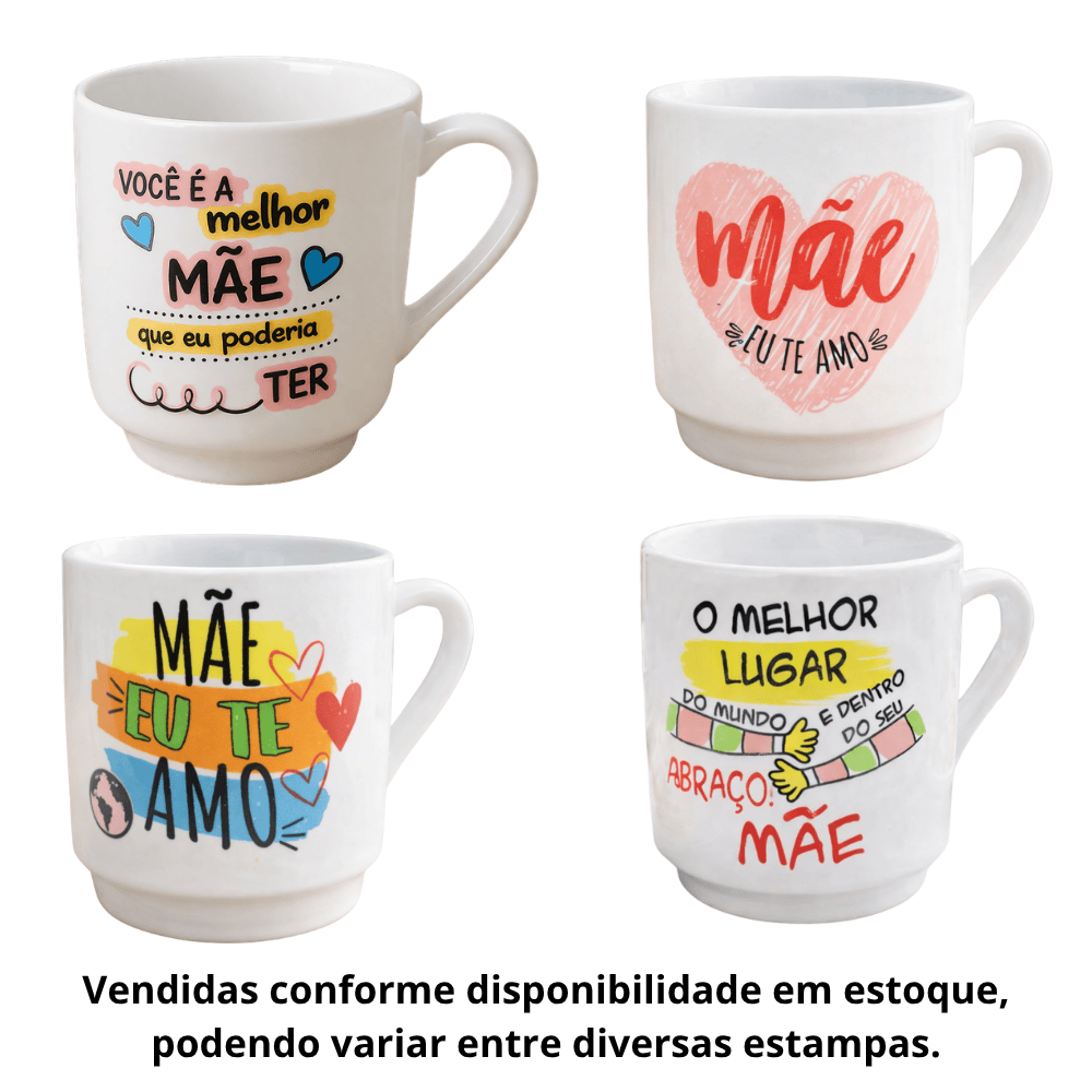 Caneca Lisa Branca Decorada Mãe 200Ml Horacilio