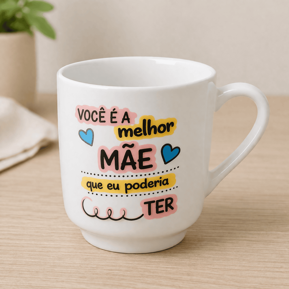 Caneca Lisa Branca Decorada Mãe 200Ml Horacilio