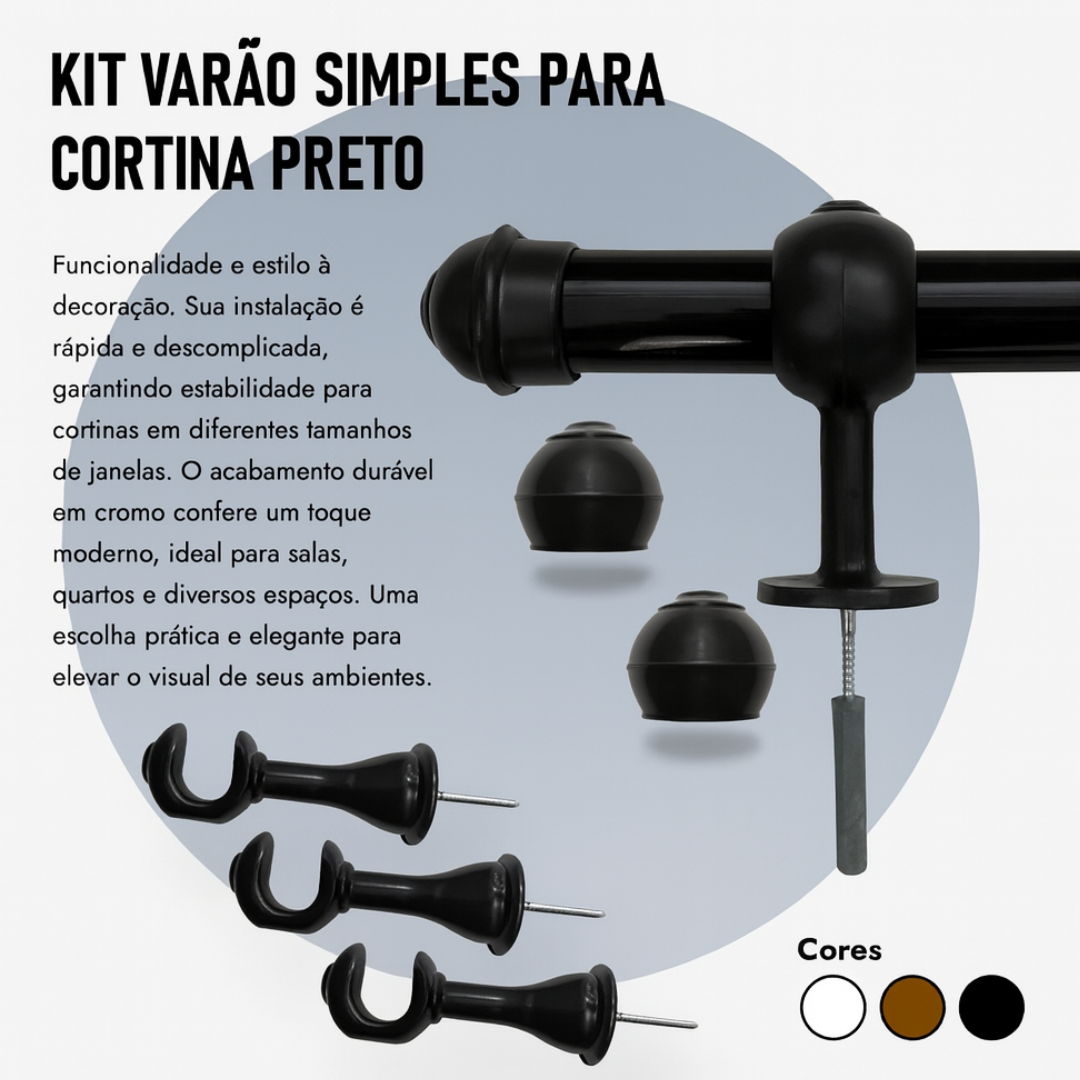 Kit Varão Com Junção 19Mm Preto Chroma