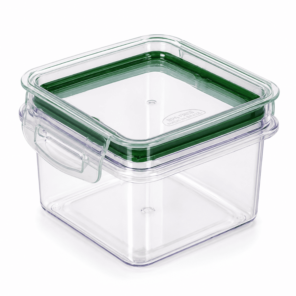Porta Mantimento Trava Mais Quadrado Cristal 380ml Plasútil