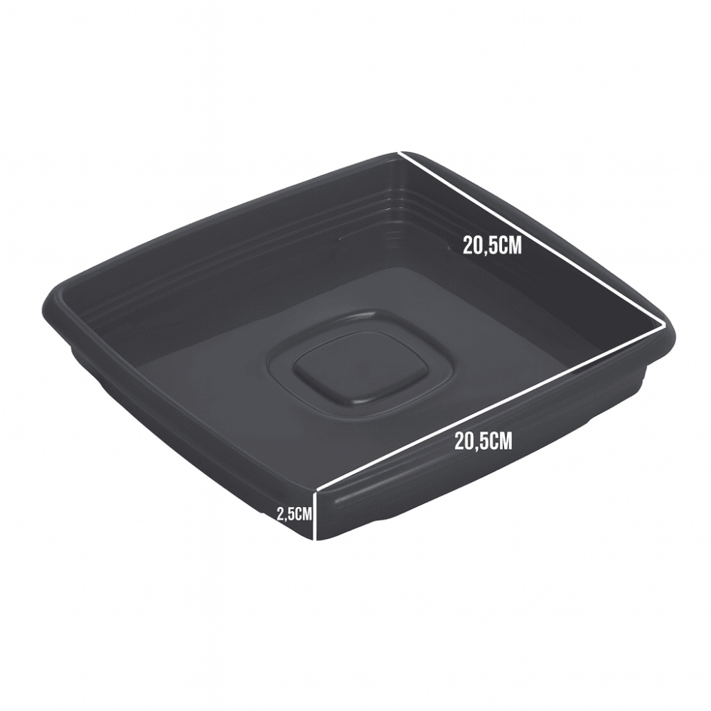 Prato Para Vaso Quadrado 20,5Cm Preto Ercaplast