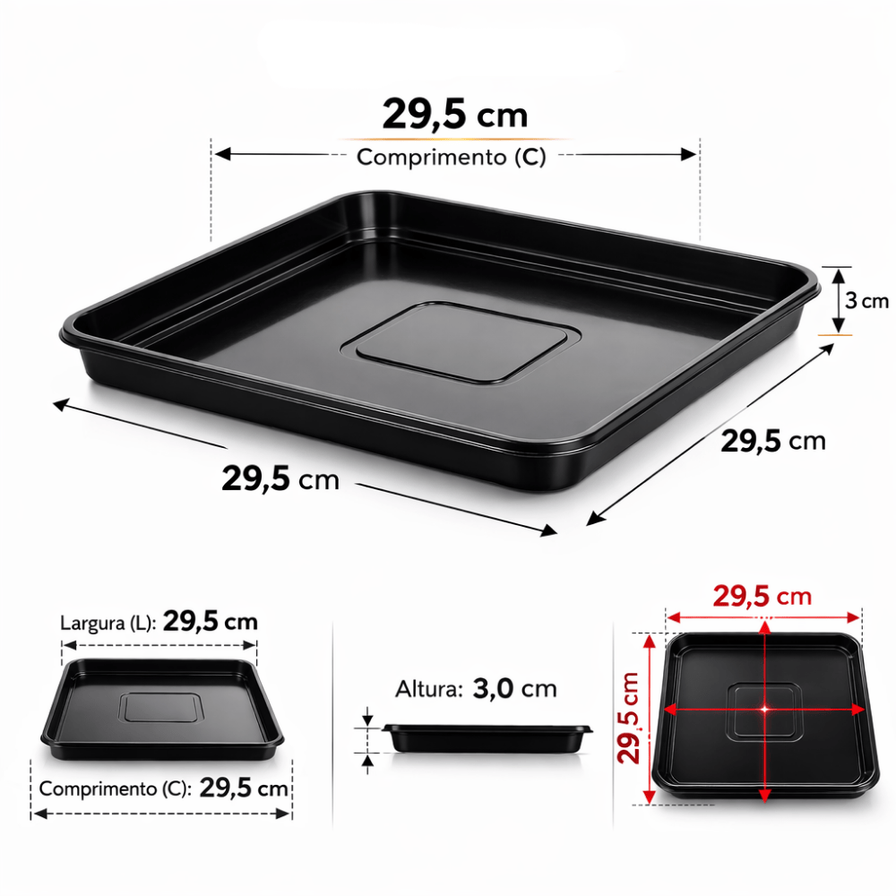 Prato Para Vaso Quadrado Preto 29,5Cm Ercaplast 2831