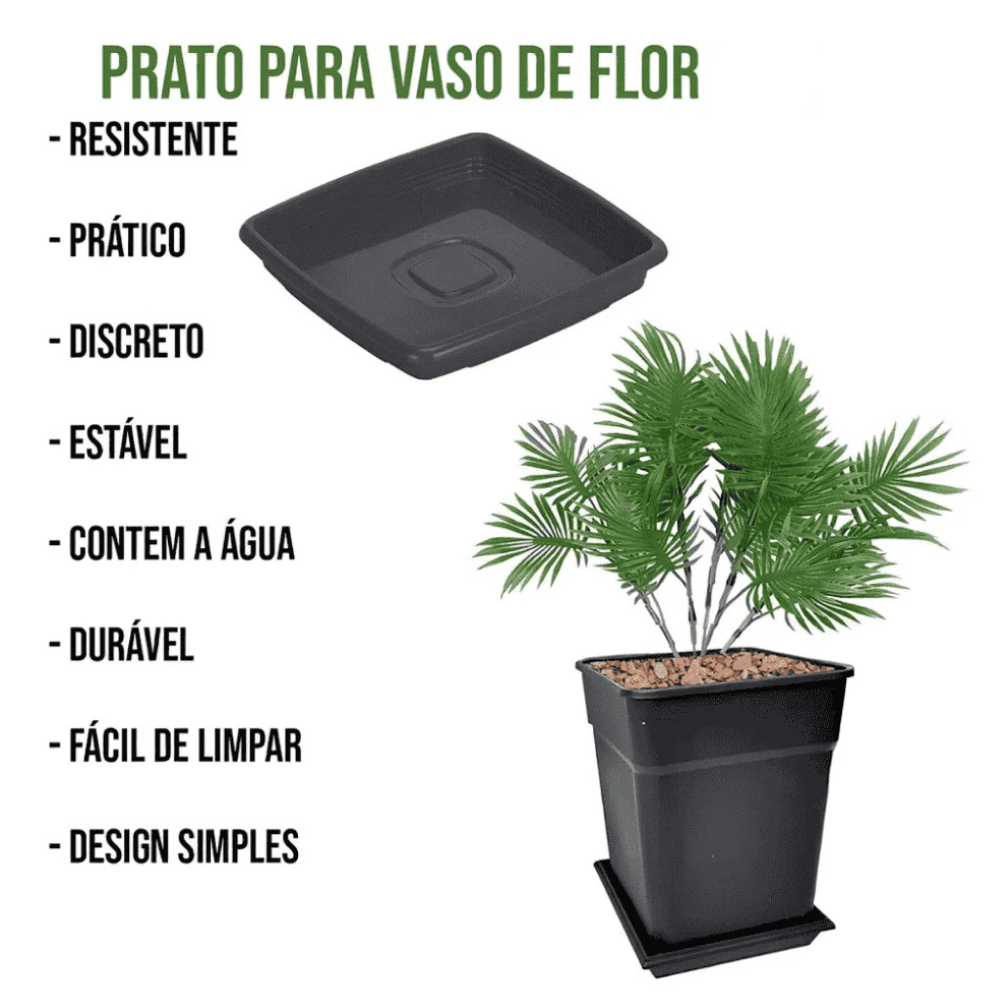 Prato Para Vaso Quadrado Preto 29,5Cm Ercaplast 2831