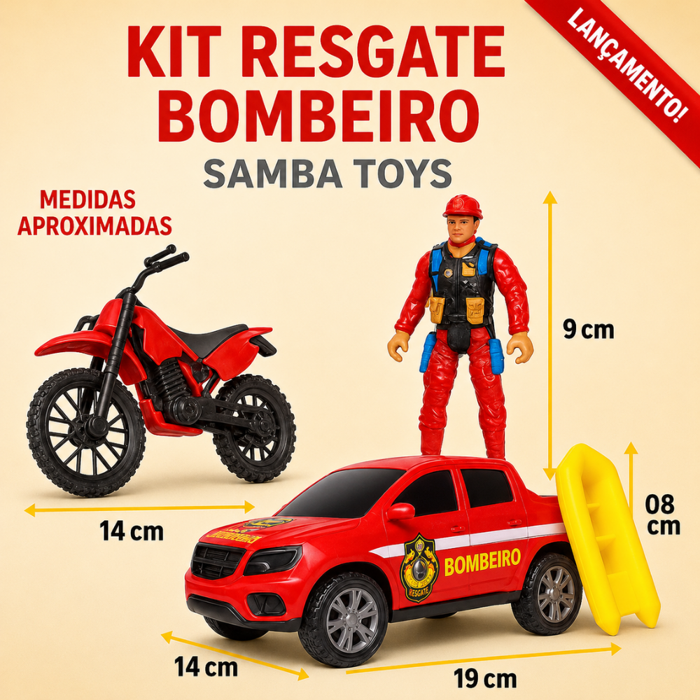 Kit Resgate Bombeiro Samba Toys