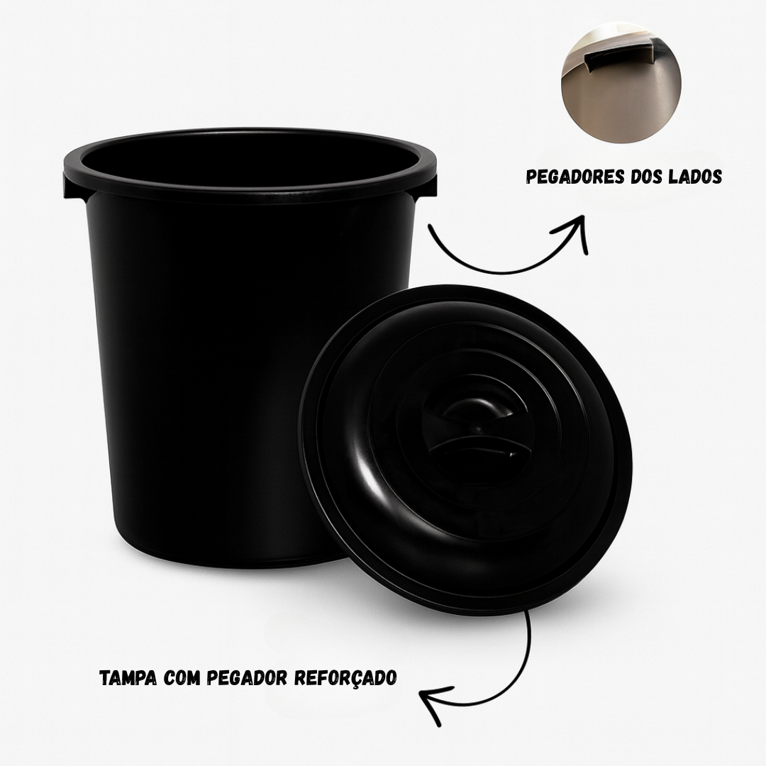 Cestão Fechado Preto C/Tampa Preta 97Lts Plasnew
