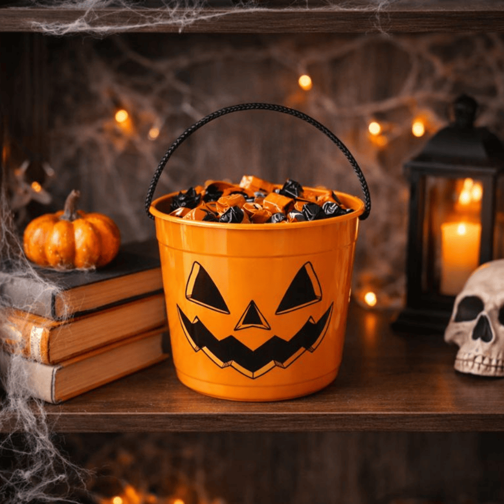 Baldinho C/Alça Cordão Halloween Laranja 1Lt
