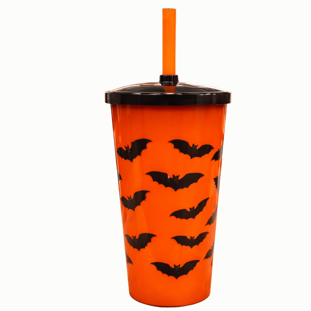 Copo Canudo 600Ml Halloween Morcego Laranja Injetemp 495