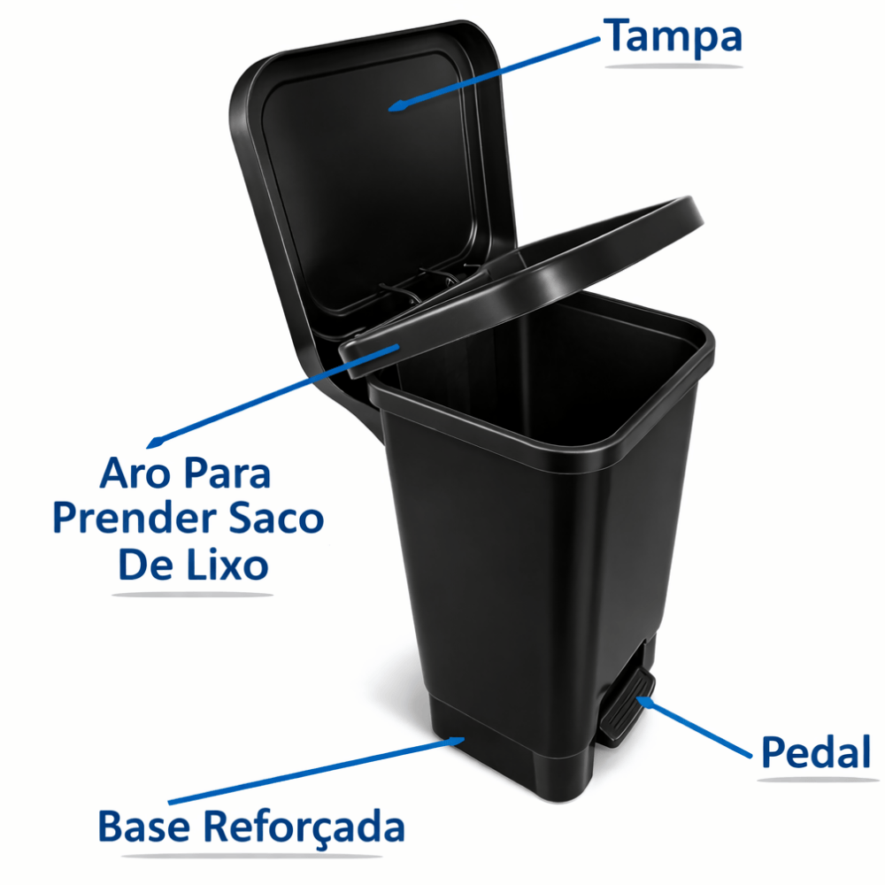 Lixeira Com Pedal 50 Litros Preta Rotolider