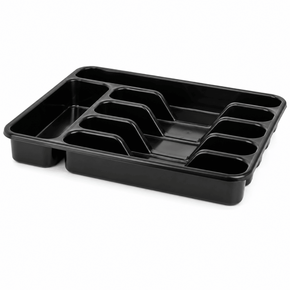 Porta Talher Gaveta 6 Divisórias Extra Grande Preto com Tampa Nitron