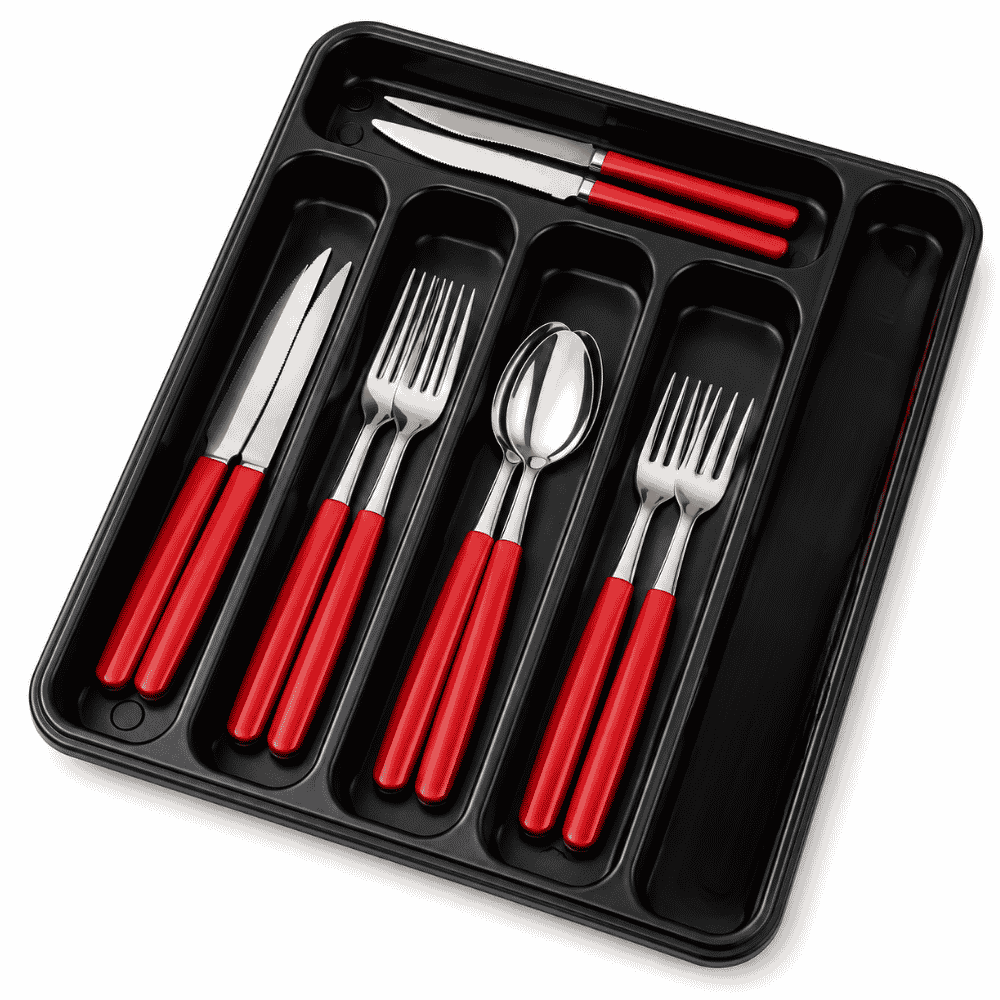Porta Talher Gaveta 6 Divisórias Extra Grande Preto com Tampa Nitron