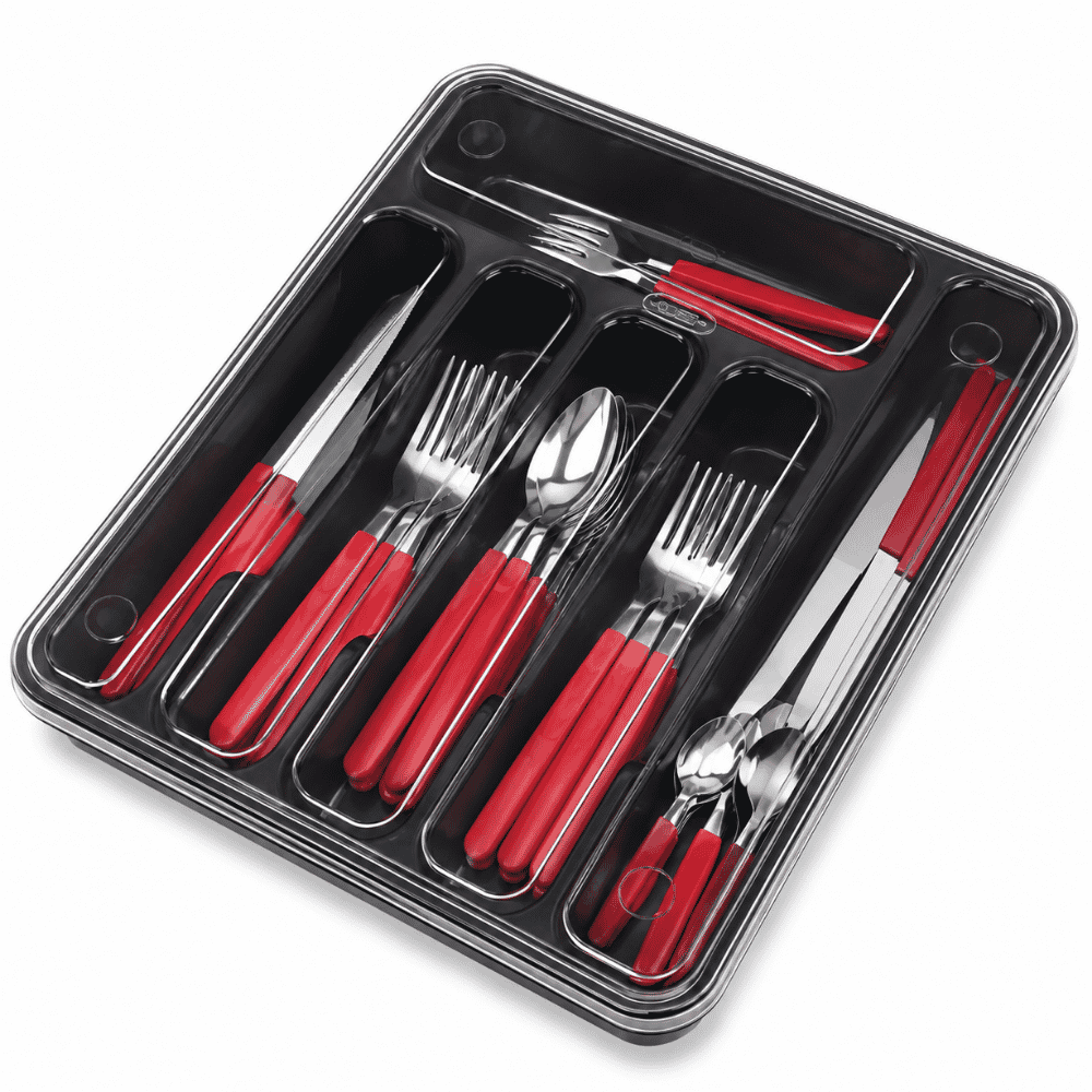 Porta Talher Gaveta 6 Divisórias Extra Grande Preto com Tampa Nitron