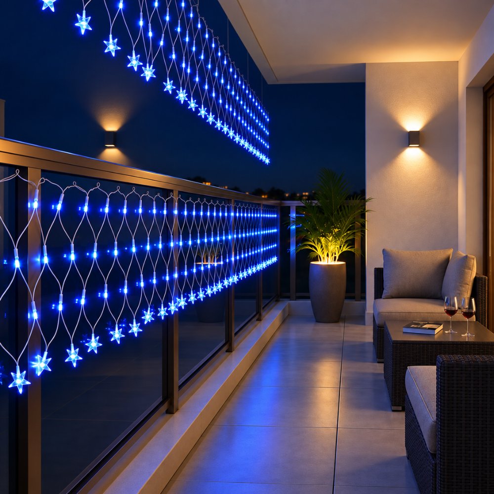 Pisca-Pisca Rede de Natal 120 LEDs Azuis Estrela 3 m 127V Rio Master