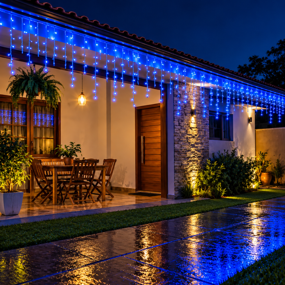 Pisca-Pisca Cascata de Natal 200 LEDs Azuis 8 Funções 4,5 m 127V Rio Master