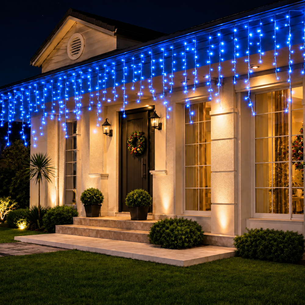 Pisca-Pisca Cascata de Natal 200 LEDs Azuis 8 Funções 4,5 m 127V Rio Master