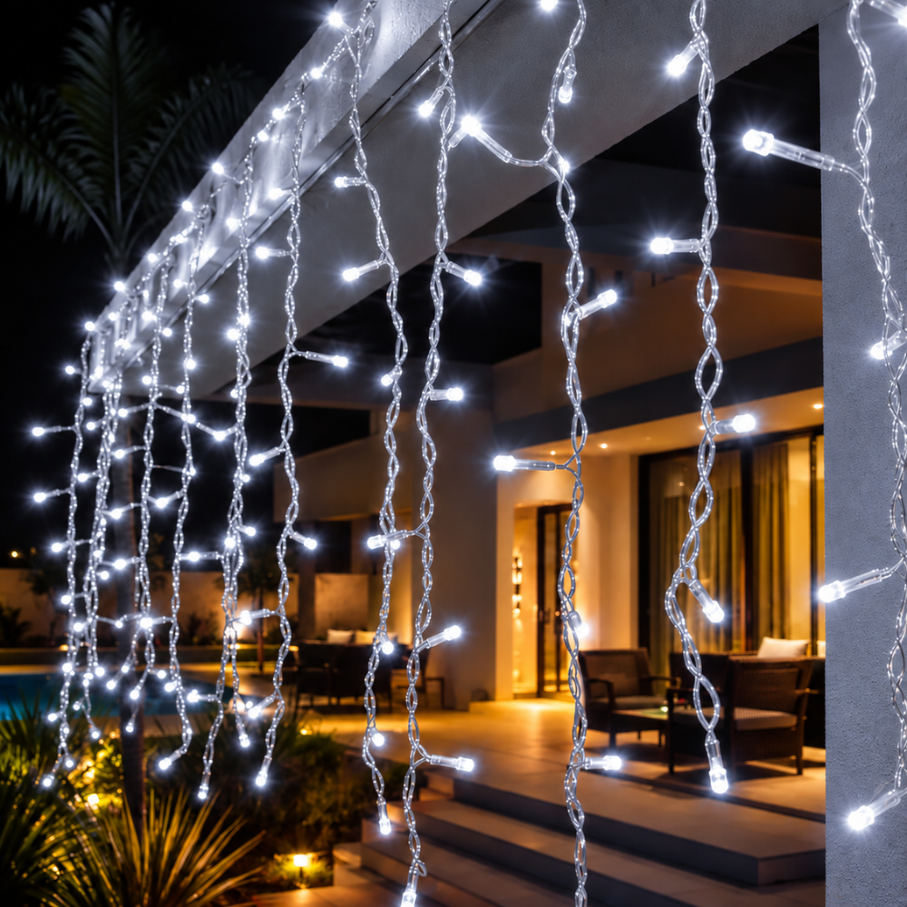 Pisca-Pisca Cascata de Natal 200 LEDs Brancos 8 Funções 4,5 m 127V Rio Master