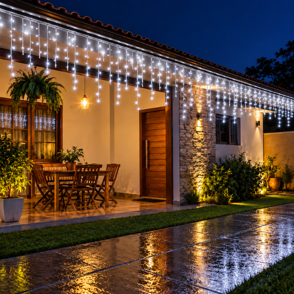 Pisca-Pisca Cascata de Natal 200 LEDs Brancos 8 Funções 4,5 m 127V Rio Master
