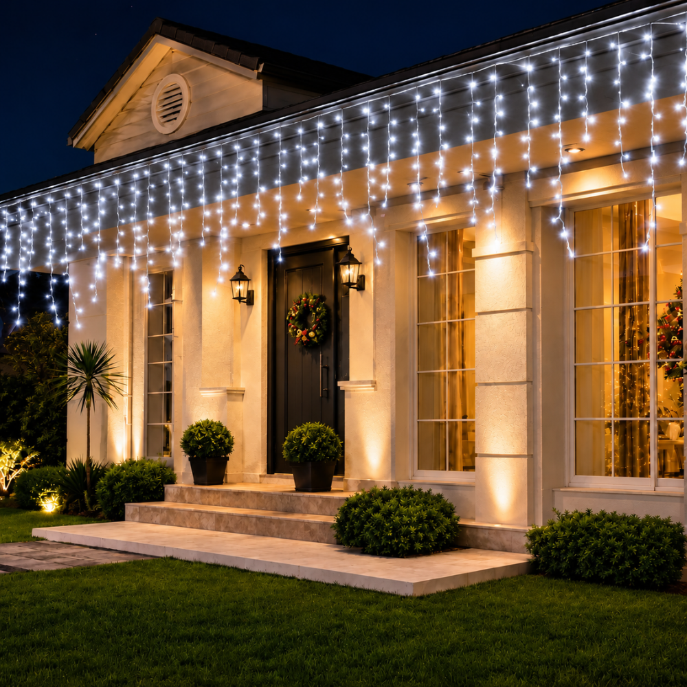 Pisca-Pisca Cascata de Natal 200 LEDs Brancos 8 Funções 4,5 m 127V Rio Master