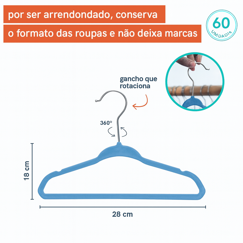 Kit Cabide Infantil 3Pcs Azul Multiart