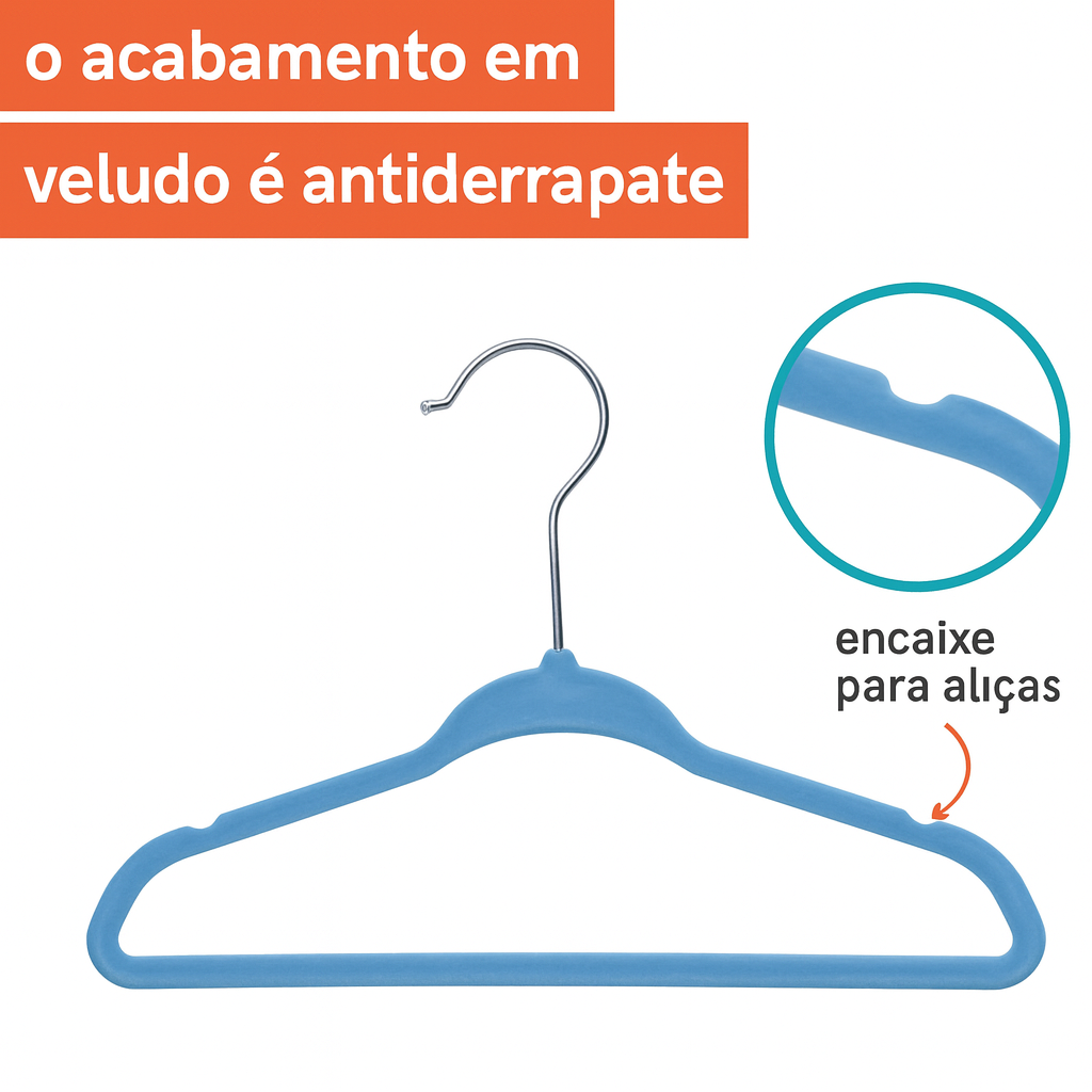Kit Cabide Infantil 3Pcs Azul Multiart