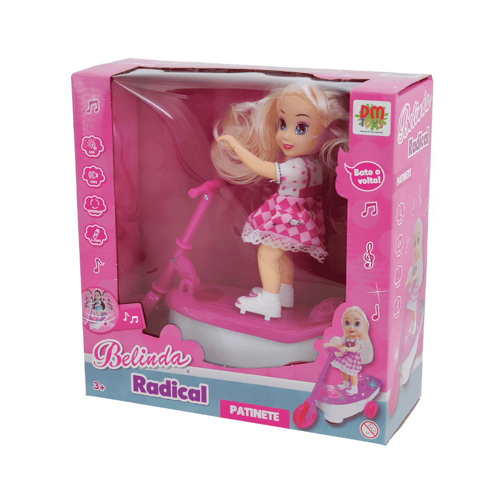Boneca Belinda Radical Patinete com Luz e Som DM Brasil